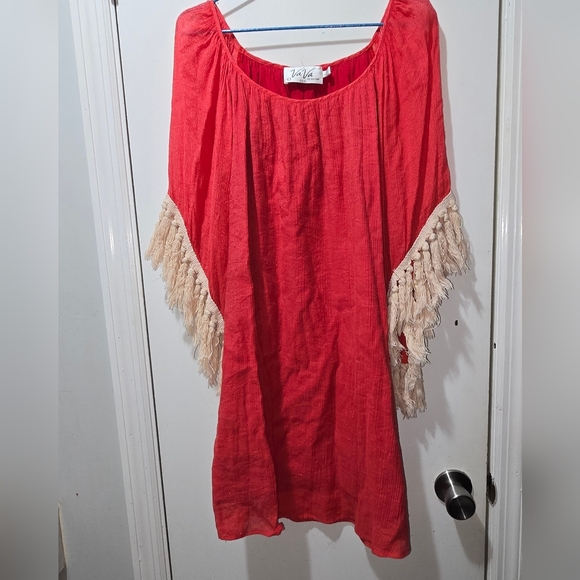 VaVa by Joy Han: Women's Coral Red Big Fringe DRESS Large - Picture 1 of 5